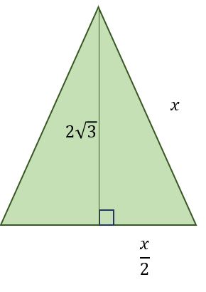Equilateral Triangle with its base split in half to calculate its side length.