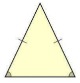 Isosceles Triangle (2 of the angles and sides are the exact same).