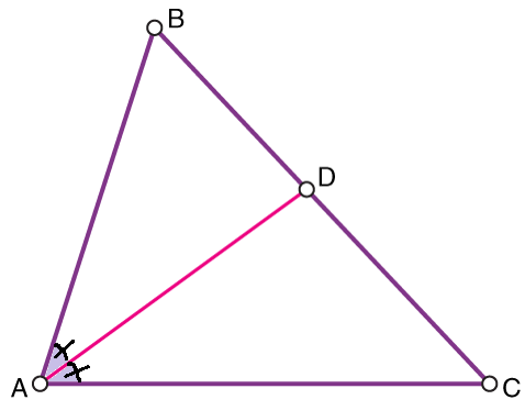 Angular Bisector of a triangle extending from vertex A to point D.