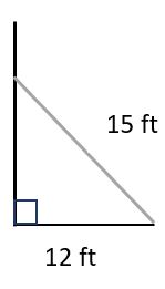 A right triangle with a hypoteneuse of 15 feet and a base of 12 feet.