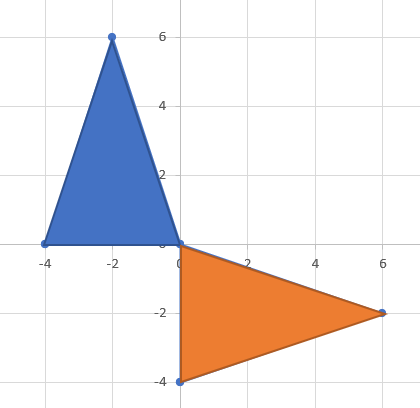 Pair of Congruent Triangles with one rotated 90 degrees clockwise from its origin.