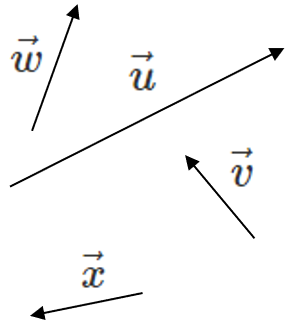 Vectors u, v, w, and x.