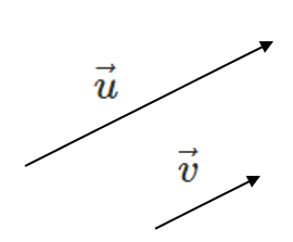 Collinear vectors u and v with u having 2.5 times the magnitude.